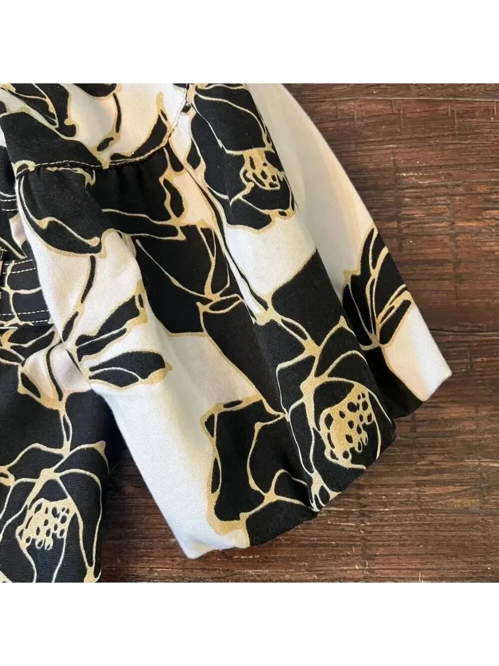 Cache Vintage Floral Cropped Jacket Balloon Sleeve Brown Cream Large EUC